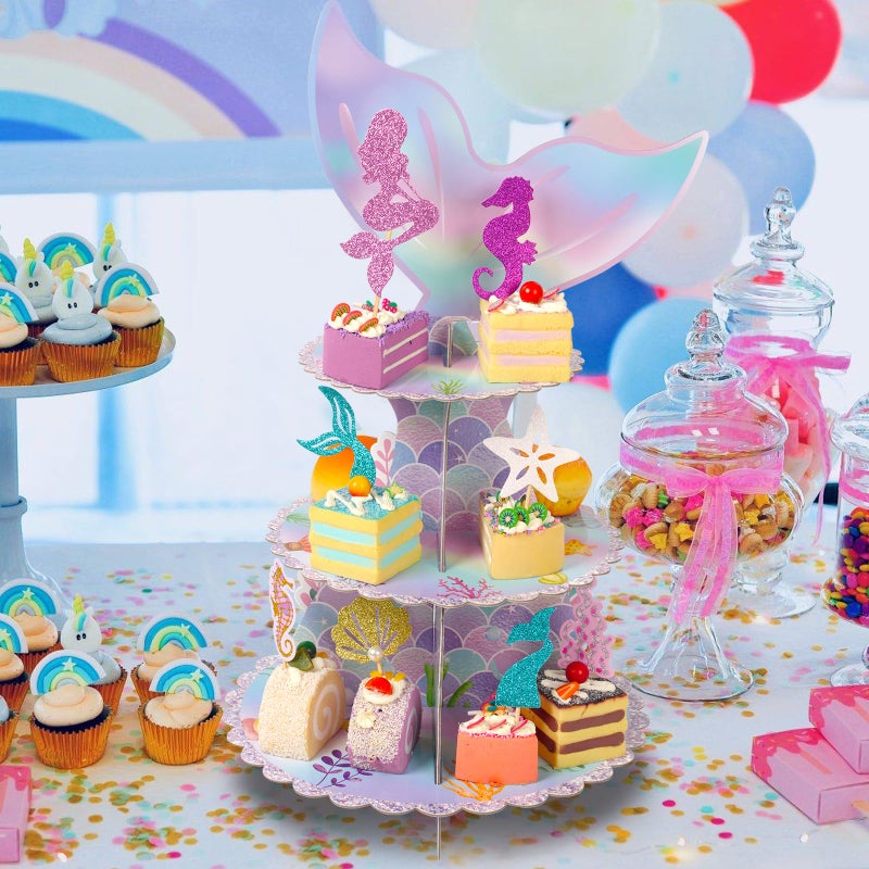 Wootkey 36 pcs Glitter Mermaid Cupcake Toppers Mermaid Cake Topper Under the Sea Beach Mermaids Tail Cake Decoration Birthday Party Supplies for Baby Shower Children's Day - Image 5